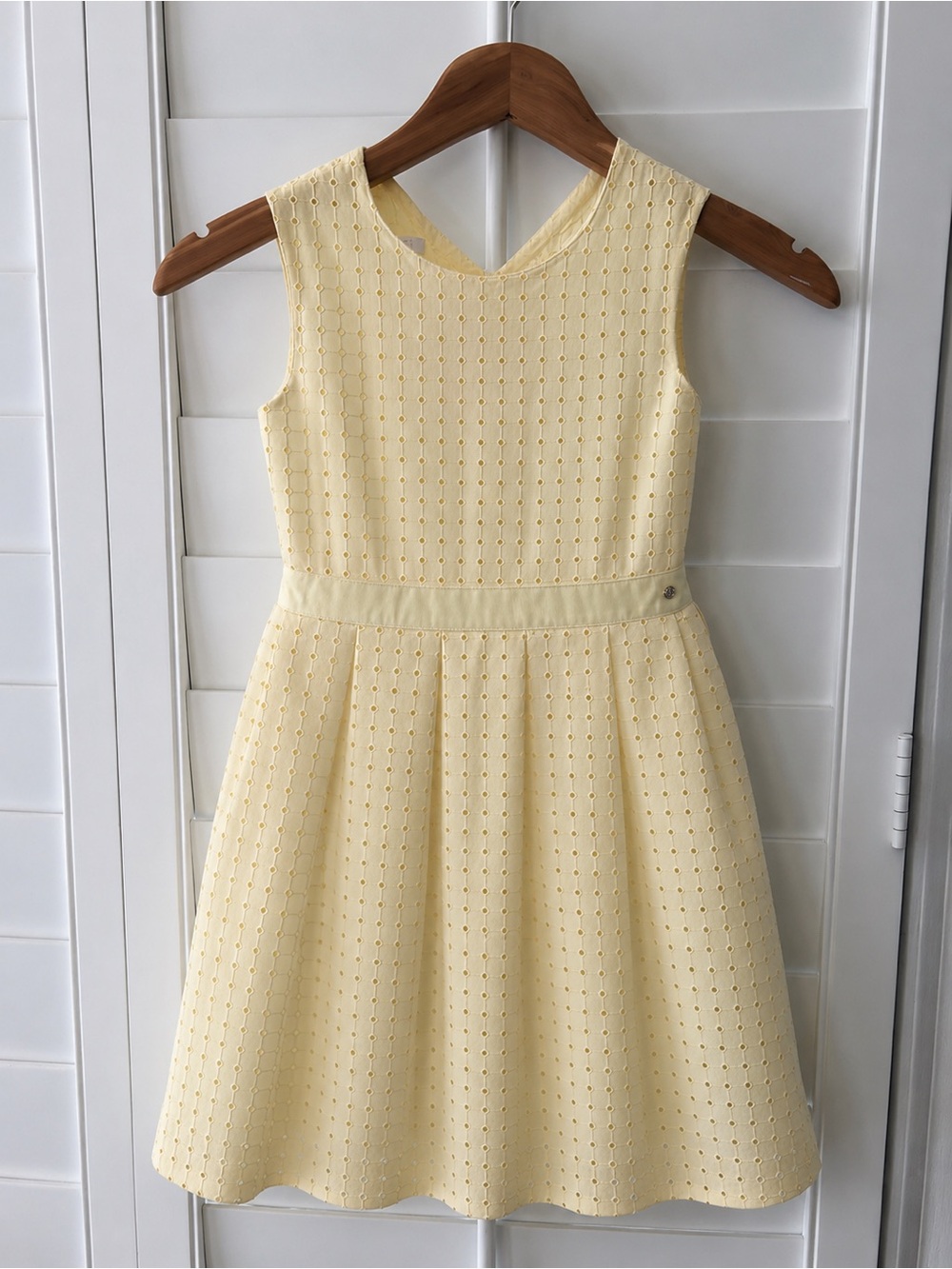 Gucci Pale Yellow Eyelet Sleeveless Fit-and-Flare Dress